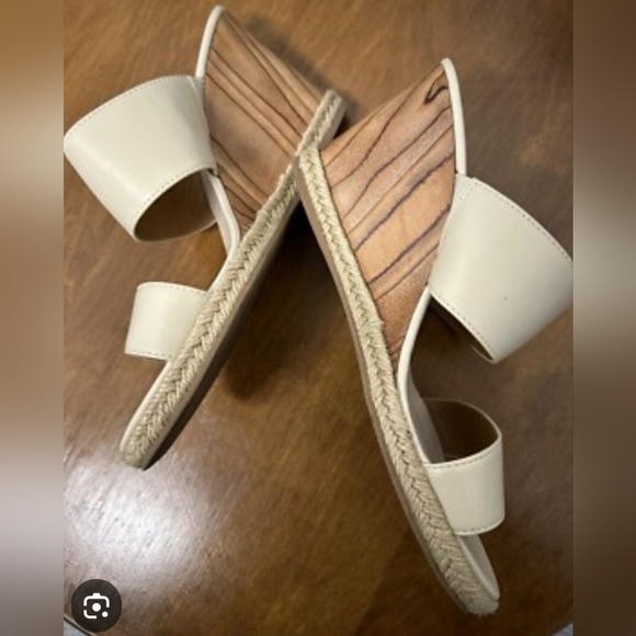 Tory Burch Wedge Rays Ivory Leather Wood Sandal Heel - Picture 1 of 6